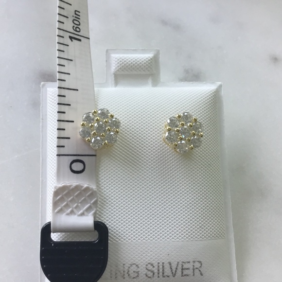Sale $26! Yellow GP/Sterling Cz Flower Earrings - Picture 7 of 16